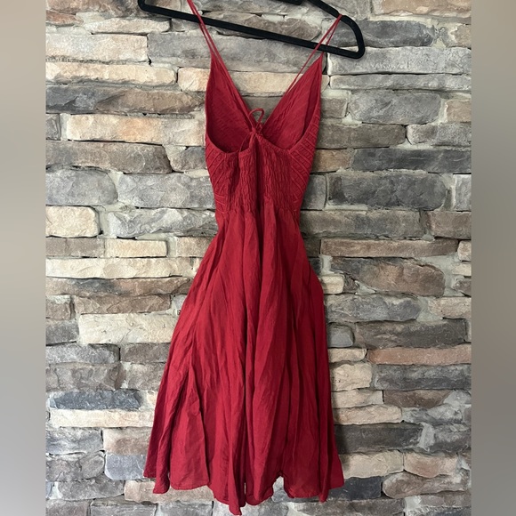 Bali style sun dress in raspberry red crochet swing dress with adjustable straps - Picture 2 of 10